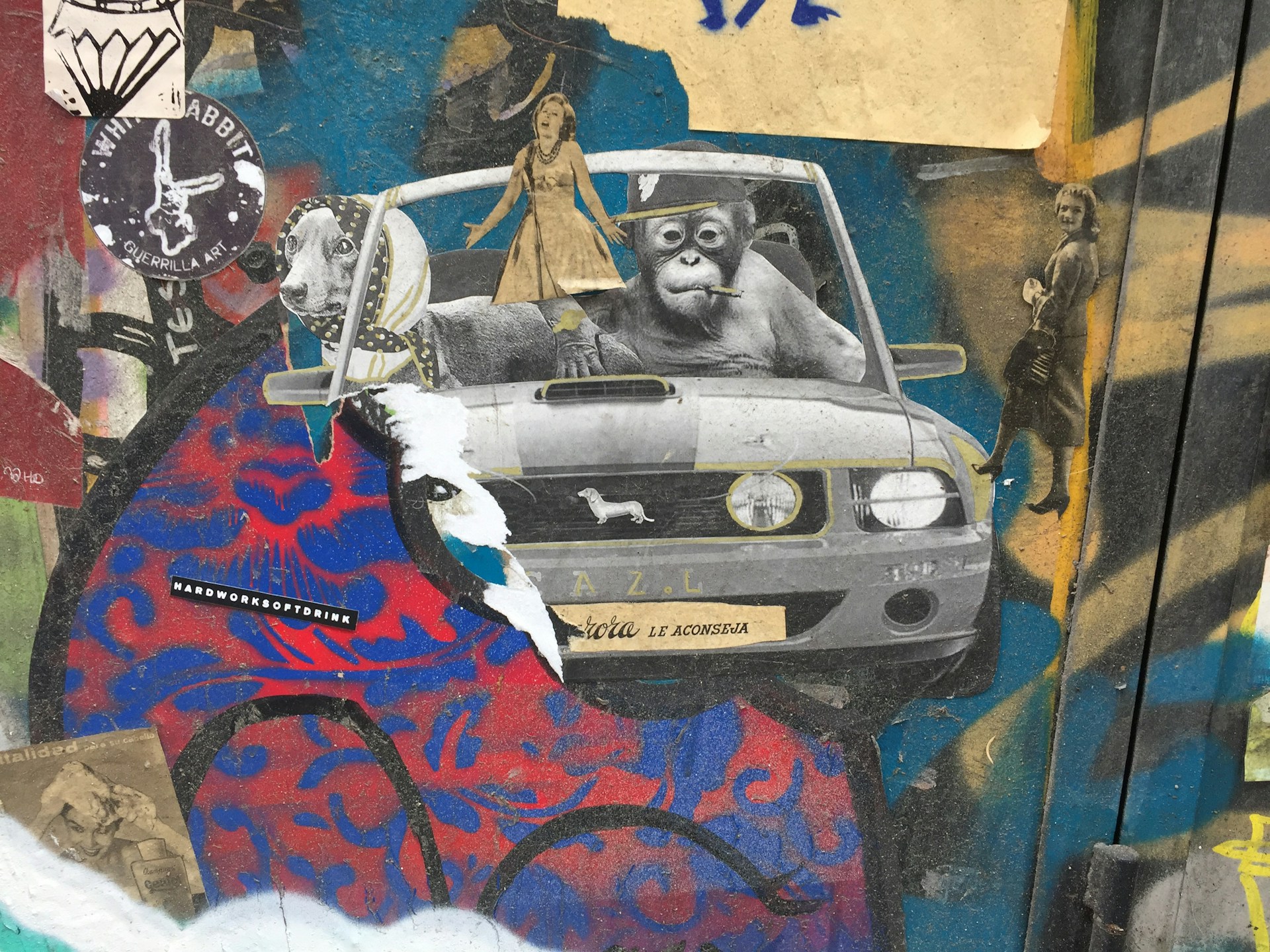 collage with a car, colours and different textures to represent a soul collage